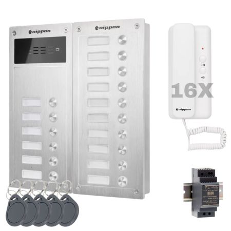 Preview: 2-Draht Klingelanlage und Türsprechanlage Nippon für 16-Parteien - Optional mit RFID Türschloss